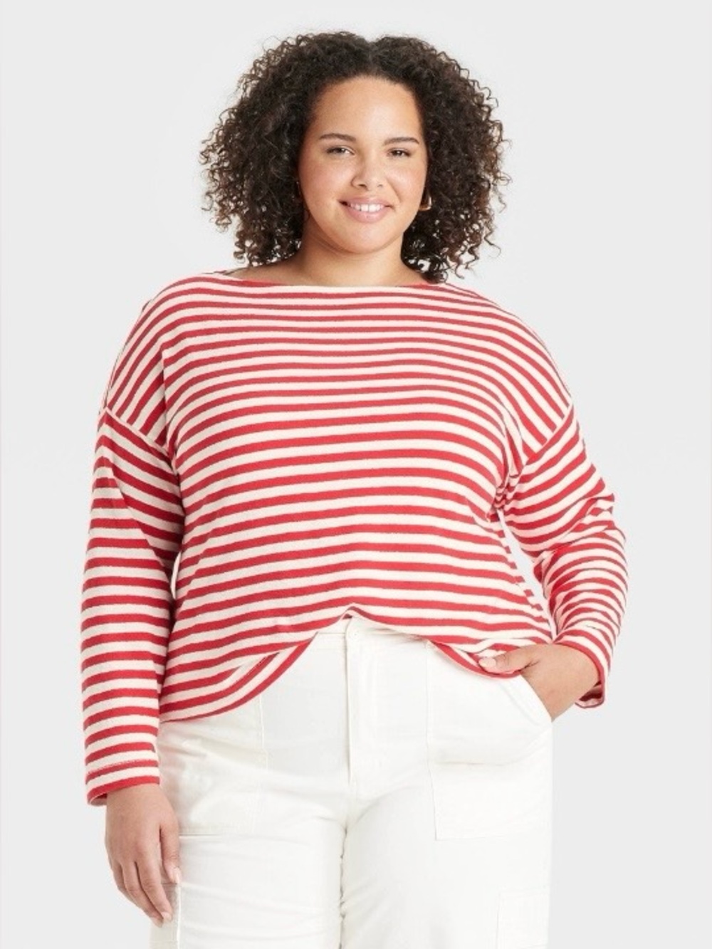 Long Sleeve Boatneck T-Shirt - Universal Thread™ Red Striped XXL
